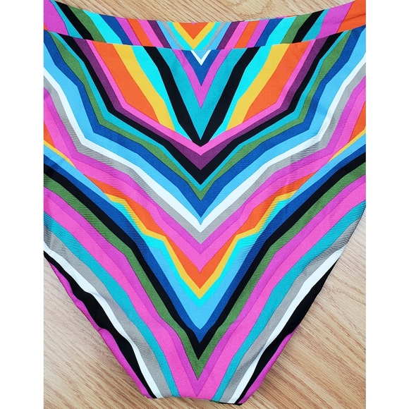NWT Trina Turk reversible high waist swim bikini bottoms multicolor striped - Picture 5 of 7